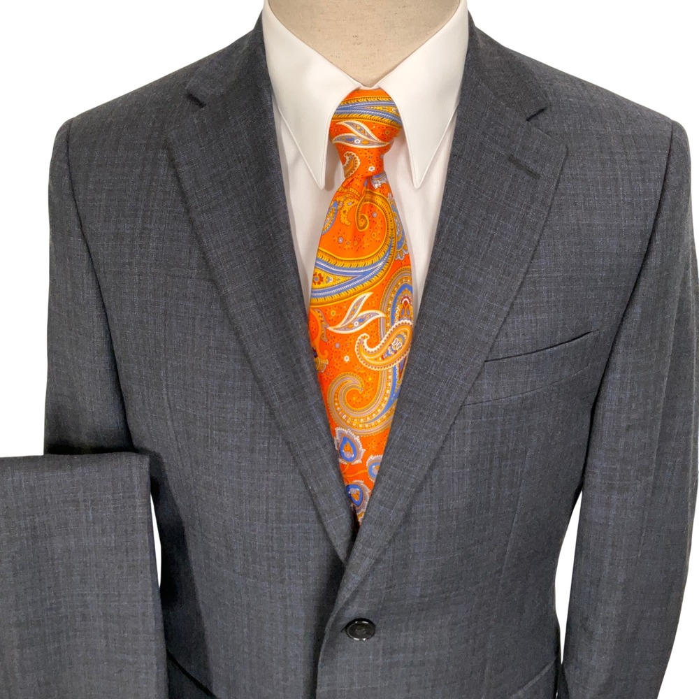 Calvin Klein Suit Men 38R Gray Glen Plaid Natural Stretch 2pc Wool